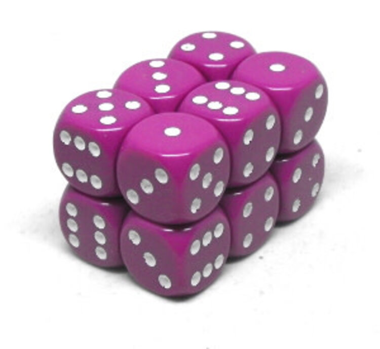 CHX25627 Dés «opaques violet pâle avec points blancs» D6 16mm / 12 dés