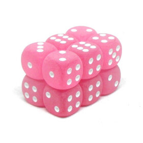 CHX27664 Dés «givré rose avec points blancs» D6 16mm / 12 dés