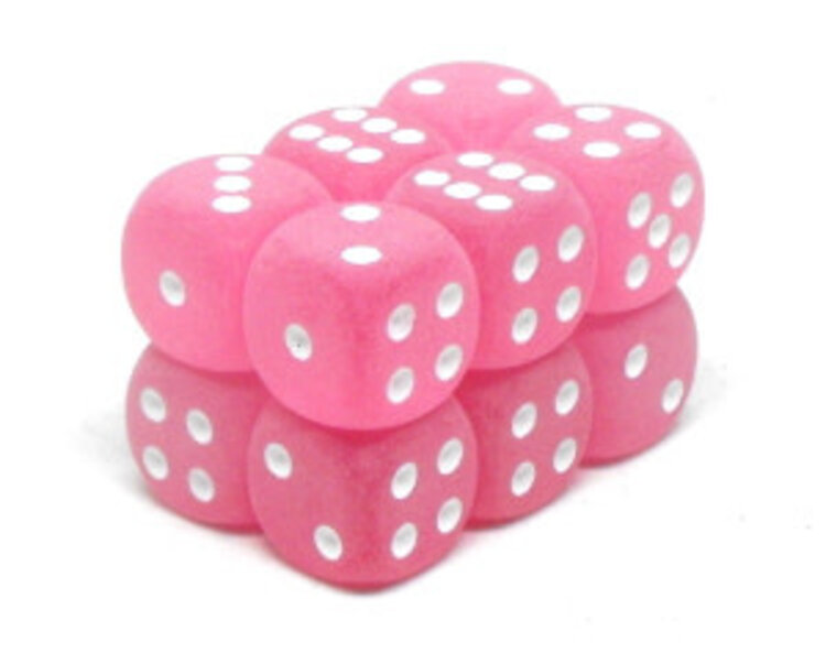 CHX27664 Dés «givré rose avec points blancs» D6 16mm / 12 dés