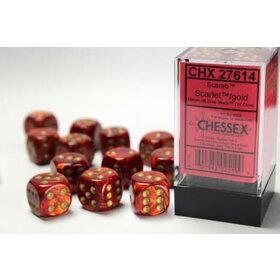 CHX27614 Dés «scarab scarlet avec points dorés» D6 16mm / 12 dés