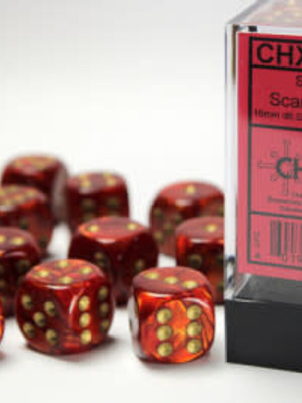 CHX27614 Dés «scarab scarlet avec points dorés» D6 16mm / 12 dés