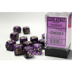 CHX27637 Dés «vortex violet avec points dorés» D6 16mm / 12 dés