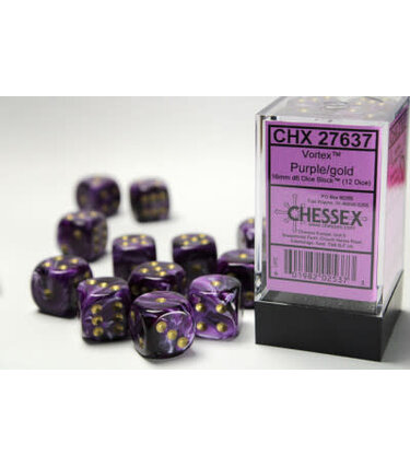 CHX27637 Dés «vortex violet avec points dorés» D6 16mm / 12 dés