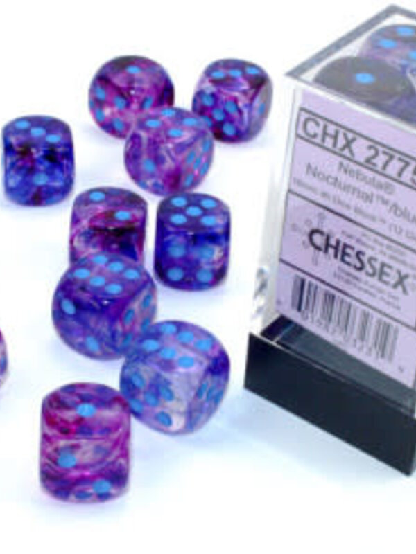CHX27757 Dés «Nebula Luminary nocturne avec chffres bleus» D6 16mm / 12 dés