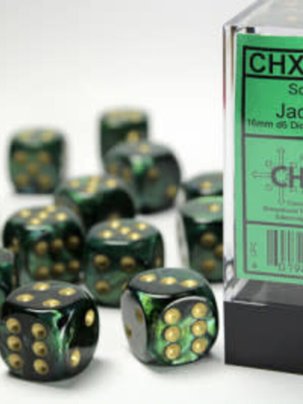 CHX27615 Dés «scarab jade avec points dorés» D6 16mm /12 dés