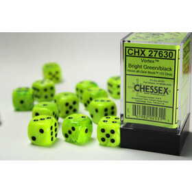 CHX27630 Dés «vortex vert pétant avec points noirs» D6 16mm / 12 dés