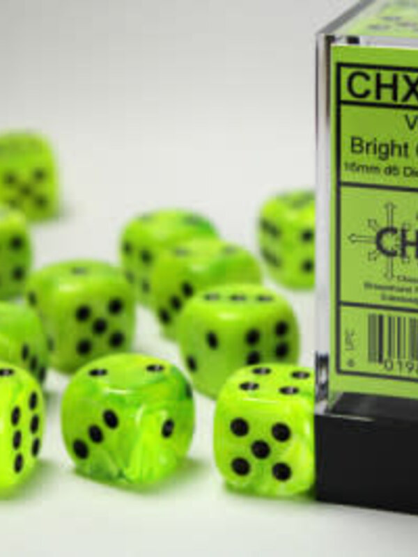 CHX27630 Dés «vortex vert pétant avec points noirs» D6 16mm / 12 dés