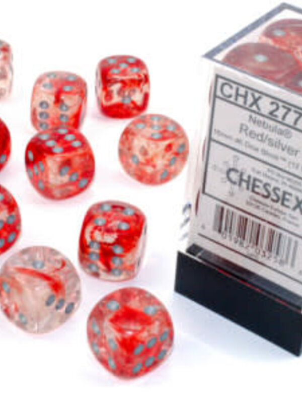 CHX27754 Dés «Nebula Luminary rouge avec chiffres argentés» D6 16mm / 12 dés