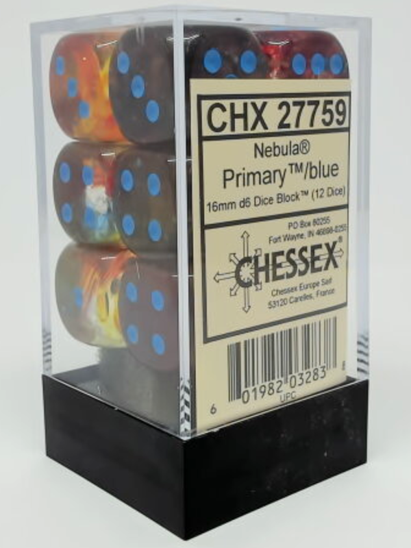 CHX27759 Dés «Nebula Luminary primaire avec chiffres bleus» D6 16mm / 12 dés