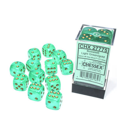 CHX27775 Dés «Borealis Luminary vert pâle avec points dorés» D6 16mm / 12 dés