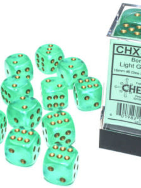 CHX27775 Dés «Borealis Luminary vert pâle avec points dorés» D6 16mm / 12 dés