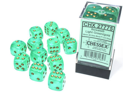 CHX27775 Dés «Borealis Luminary vert pâle avec points dorés» D6 16mm / 12 dés