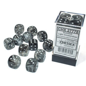 CHX27778 Dés «Borealis Luminary gris fumée avec points argent» D6 16mm / 12 dés