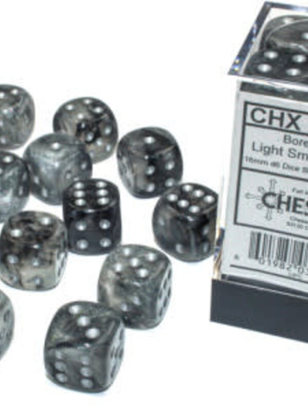 CHX27778 Dés «Borealis Luminary gris fumée avec points argent» D6 16mm / 12 dés