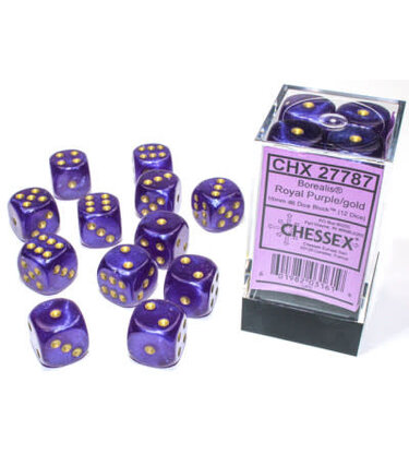 CHX27787 Dés «Borealis Luminary violet royal  avec points dorés» D6 16mm / 12 dés