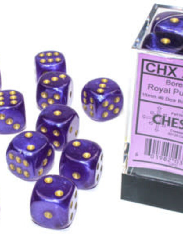 CHX27787 Dés «Borealis Luminary violet royal  avec points dorés» D6 16mm / 12 dés