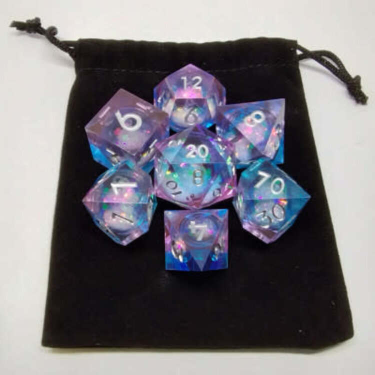 Désirable Games DGLQ03 - Kit De Dés  "Liquid Core" Tourbillon De Rêves: Bleu Et Rose