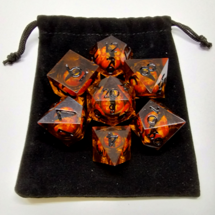 Désirable Games DGLQ20 Kit De Dés  "Liquid Core" Oeil De Dragon: orange avec chiffres noirs