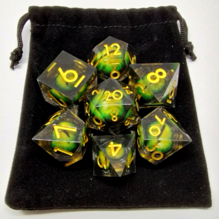 Désirable Games DGLQ26 Kit De Dés  "Liquid Core" Oeil De Chat: jaune