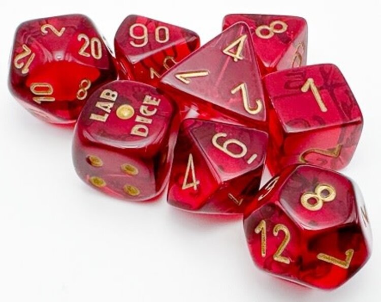 CHX30058 Dés «Translucent Crimson/Red/Gold» Polyhedral/ Set 8 dés