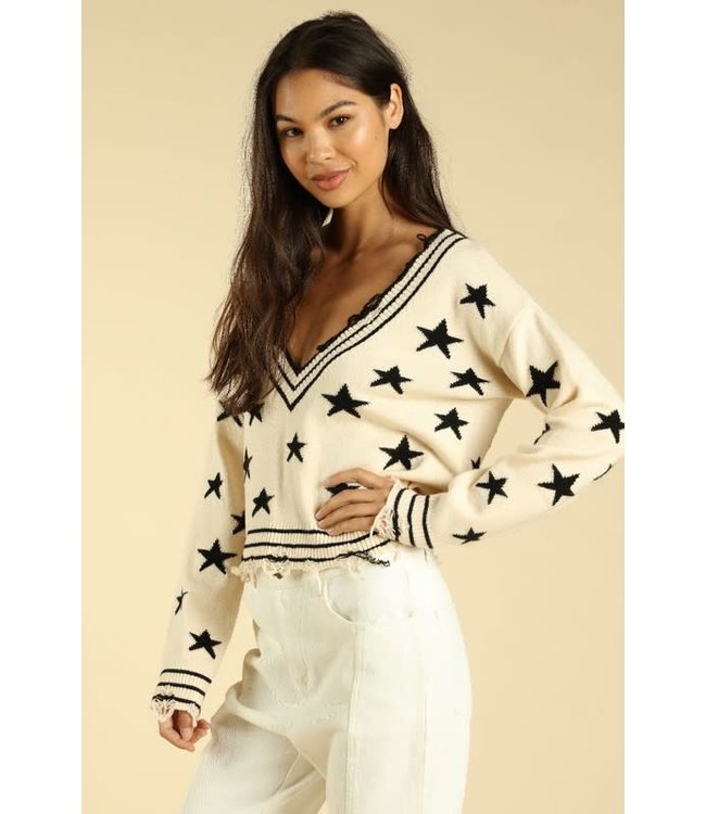 distressed star sweater