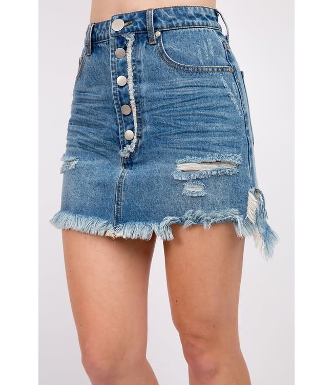 high rise denim skirt