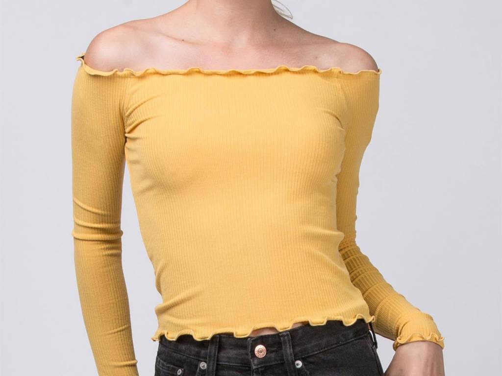 yellow off the shoulder long sleeve top