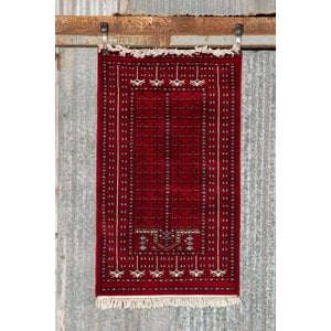 2 ½' x 4' Indian Handmade Red Palm Trees Cashmere Rug