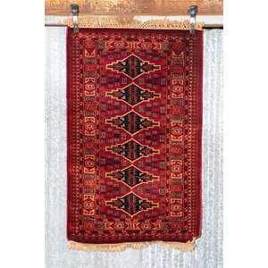 2 ½' x 4' Indian Handmade Red Tribal Pashmina Rug