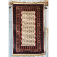 2 ½' x 4' Indian Handmade Red/Black Pashmina Rug