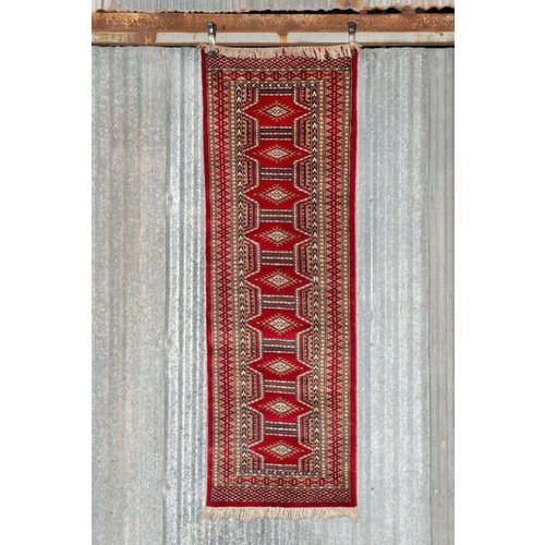 2 ½' x 8' Indian Handmade Bright Red Cashmere Rug