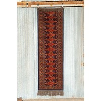 2 ½' x 8' Indian Handmade Navy Blue/Orange Pashmina Rug