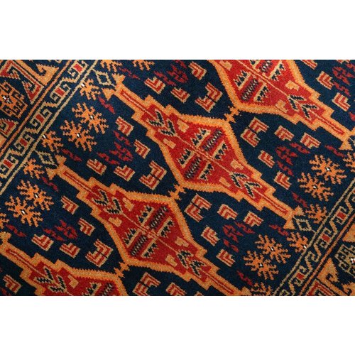 2 ½' x 8' Indian Handmade Navy Blue/Orange Pashmina Rug