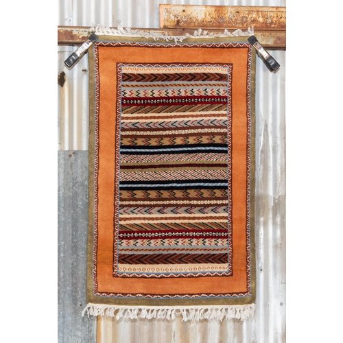 2' x 3' Indian Handmade Light Green/Orange Cashmere Rug 2' x 3' Indian Handmade Light Green/Orange Cashmere Rug