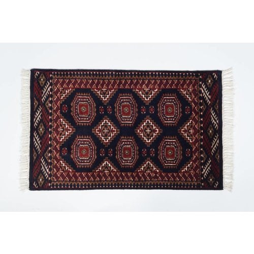 2' x 3' Indian Handmade Navy Blue/Red Cashmere Rug