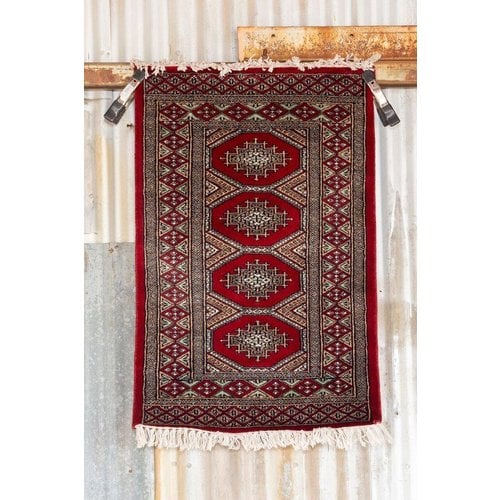 2' x 3' Indian Handmade Red/Turquoise Cashmere Rug