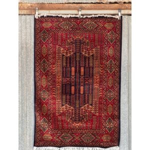 6' x 4' Indian Handmade Double Arrow Red Cashmere Rug