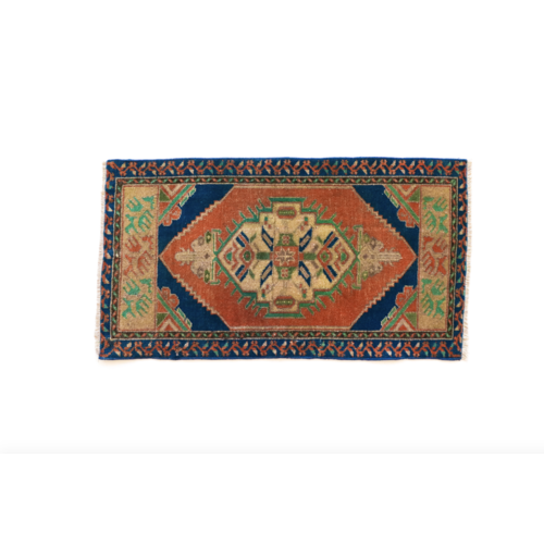 Handmade Vintage Turkish Rug - Blue and Orange Handmade Vintage Turkish Rug - Blue and Orange