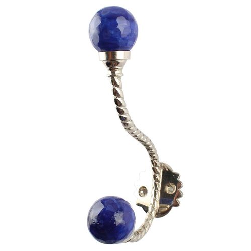 Round Navy Blue Glass Brass Hook from India Round Navy Blue Glass Brass Hook from India