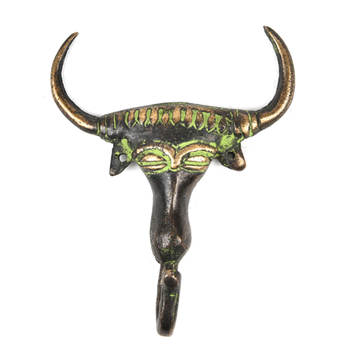 Bronze Tribal Bull Face Wall Hook from India