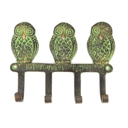 Wise Owl Wall Hook with Patina from India