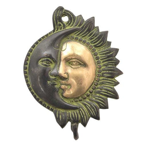 Brass Sun and Moon Wall Hook from India