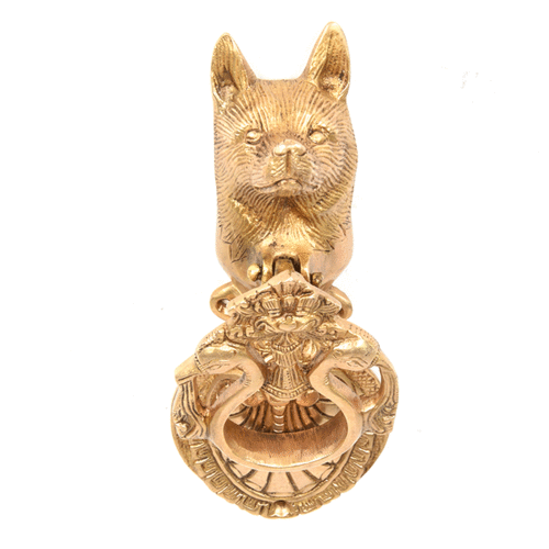 Brass Wolf and Peacock Door Knocker from India Brass Wolf and Peacock Door Knocker from India