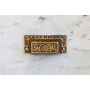 Eastlake Brass Rectangular Pull with Flower Emblem