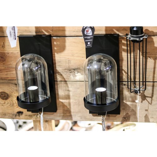 Black Industrial Sconce Light with Glass Dome Globe Black Industrial Sconce Light with Glass Dome Globe