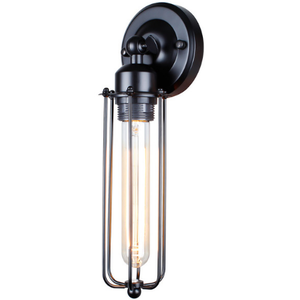 Black Industrial Sconce Light with Cage