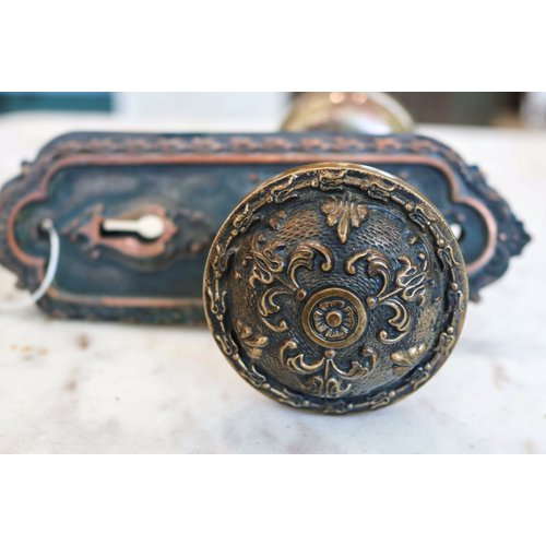 Pair of Brass Art Nouveau Door Knobs with Escutcheons Pair of Brass Art Nouveau Door Knobs with Escutcheons