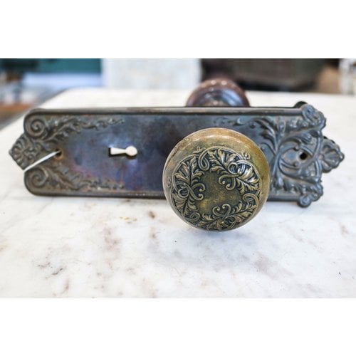 Pair of Brass Art Nouveau Door Knobs with Escutcheons