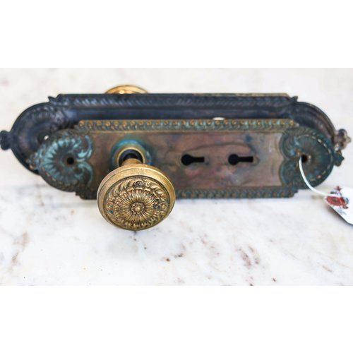 Pair of Brass Art Nouveau Door Knobs with Escutcheons Pair of Brass Art Nouveau Door Knobs with Escutcheons