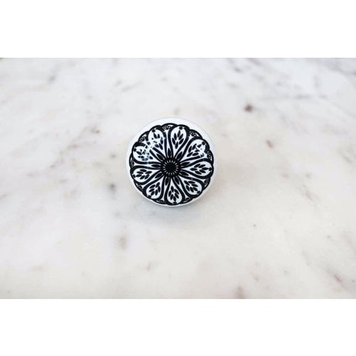 Black Daisy Ceramic Drawer Knob from India